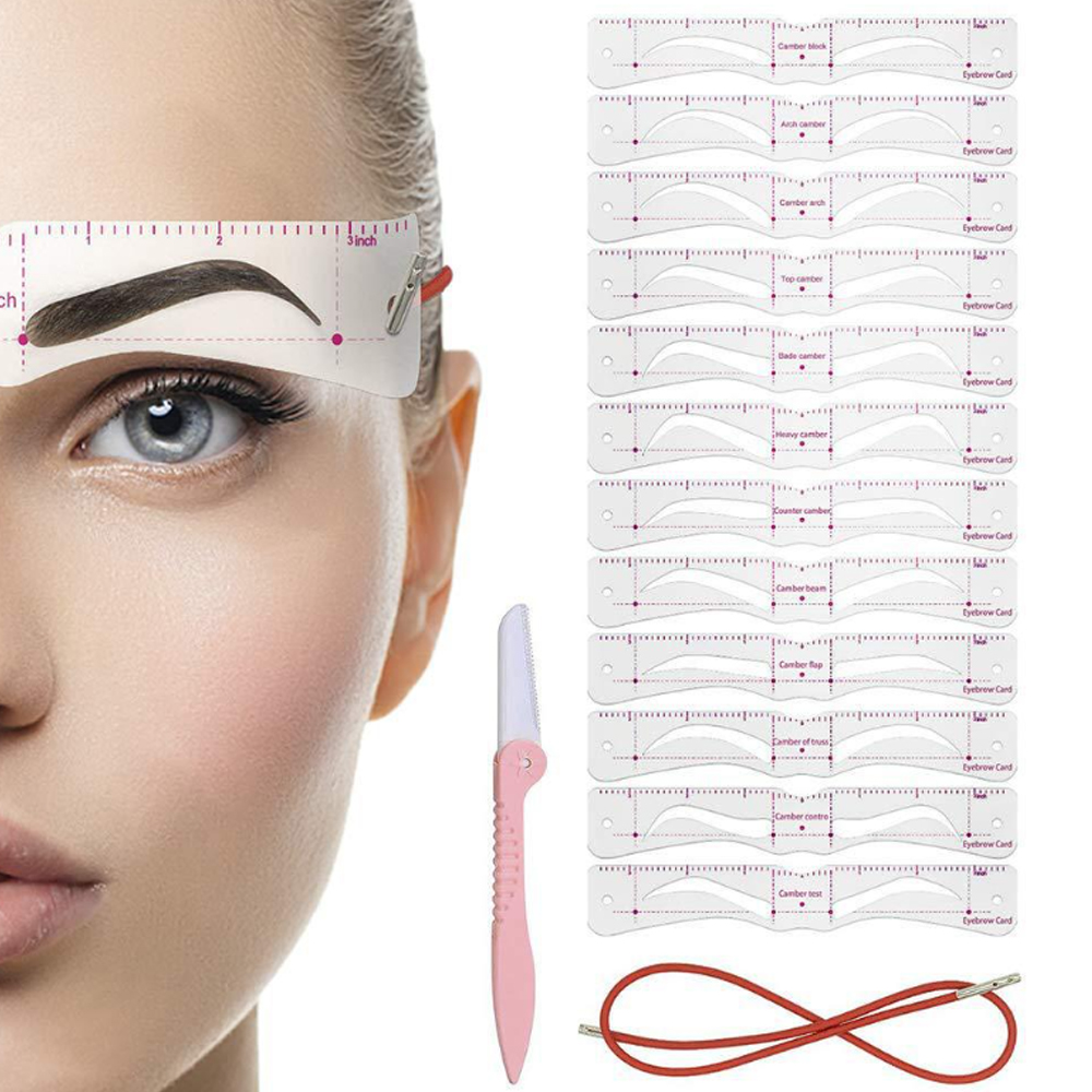 Eyebrow Stencil, 24 Eyebrow Shaper Kit, Reusable Eyebrow Template With Strap, 3 Minutes Makeup, Suitable for Beginner - quantity:12 pieces